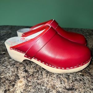 Red Leather Mules by Sanita